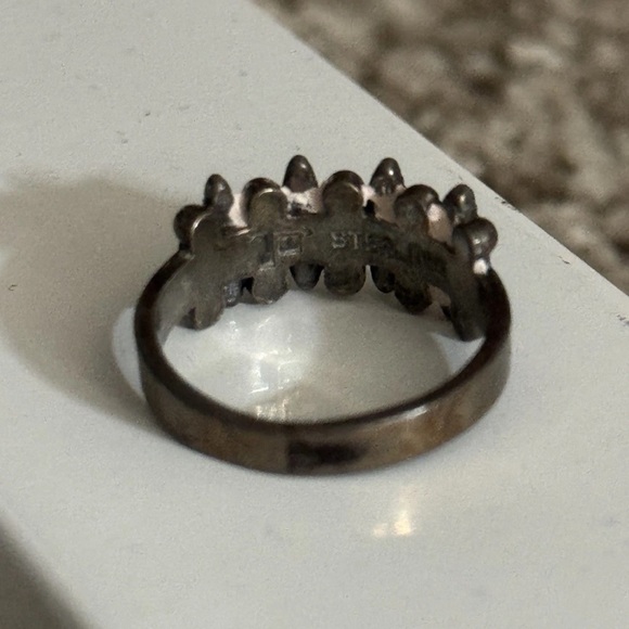 VINTAGE OLD PAWN ZUNI STERLING JANICE PALOMA NEEDLEPOINT TURQUOISE PINKY RING - Picture 3 of 5